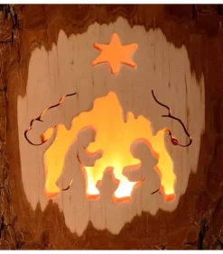 Photophore En Bois Cisele, Crèche De Noël Et Etoile