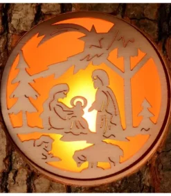 Photophore Rondin De Bois, Avec 3 Motifs, Crèche, Anges Et Bonhomme De Neige