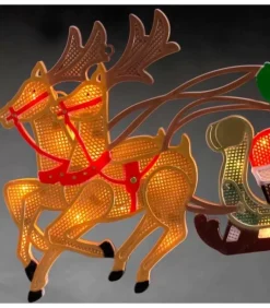 Père Noël Lumineux Avec Rennes Et Traineau