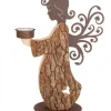 Statuette Ange De Noël En Bois Avec Bougeoir 27 Cm